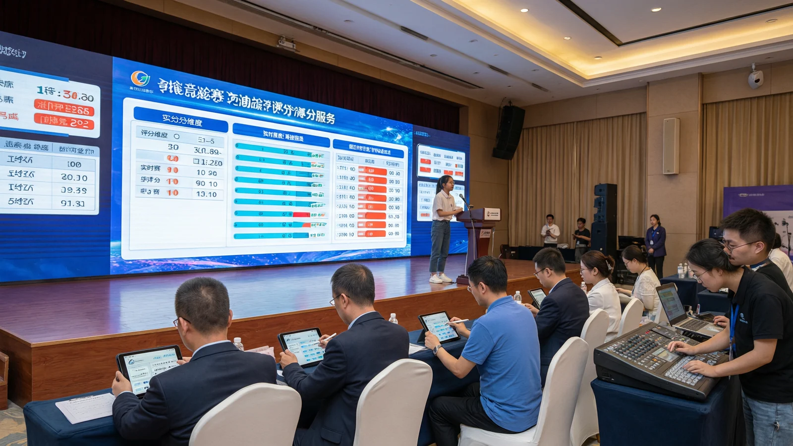 评委 PAD 打分、控台汇总和大屏同步视觉